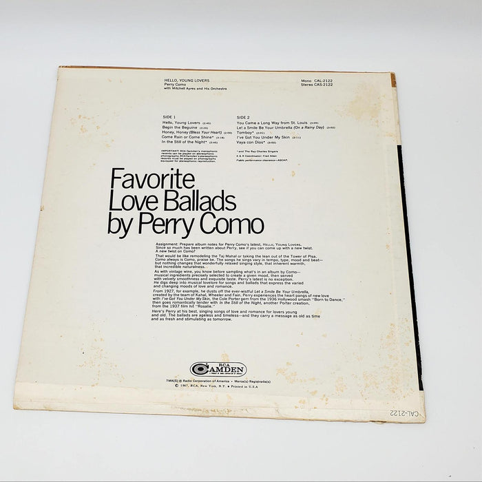 Perry Como Hello, Young Lovers LP Record RCA Camden 1967 CAS-2122 2