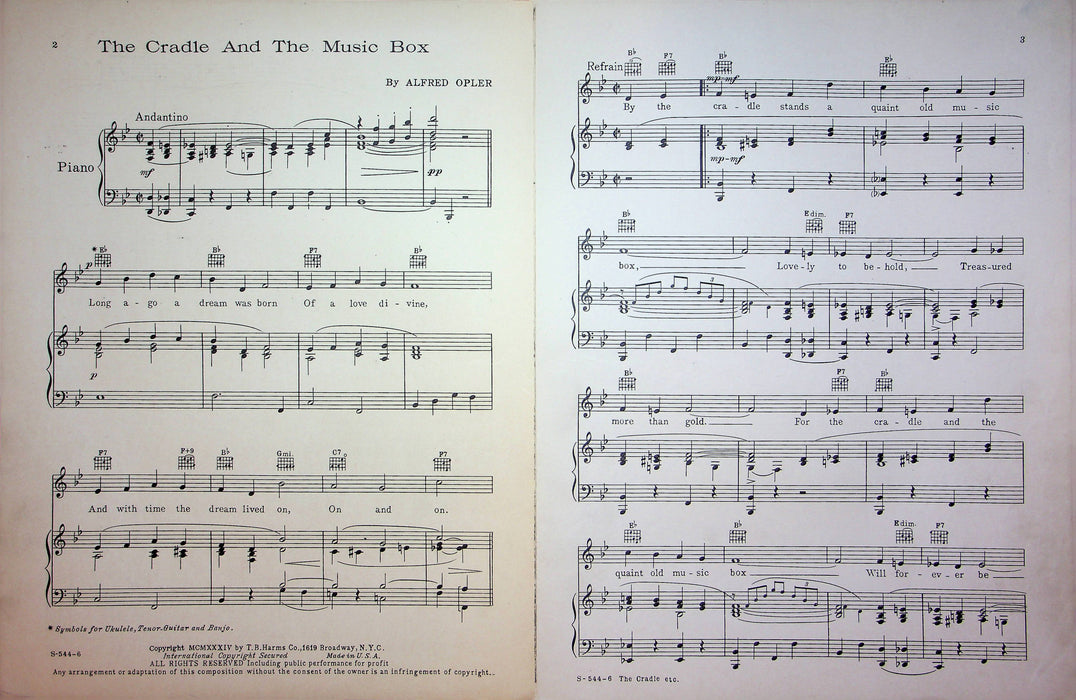 The Cradle and Music Box Sheet Music Alfred Opler Fred Waring 1934 Piano Song 4