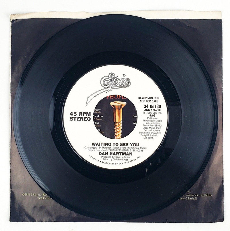 Dan Hartman Waiting To See You Record 45 RPM Single 34-06130 Epic 1986 Promo 3