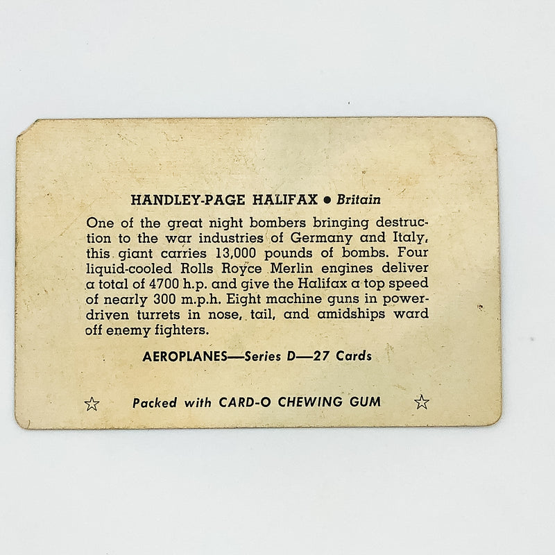 Card-O Chewing Gum Airplane Cards Handley-Page Halifax Series D Britain WW2 6
