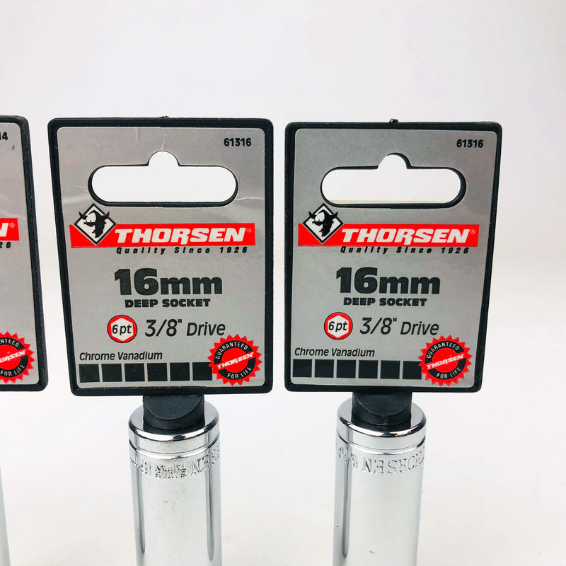 4ct 14mm 16mm Deep Socket 3/8 Drive 6 Point Metric Chrome Vanadium Thorsen New