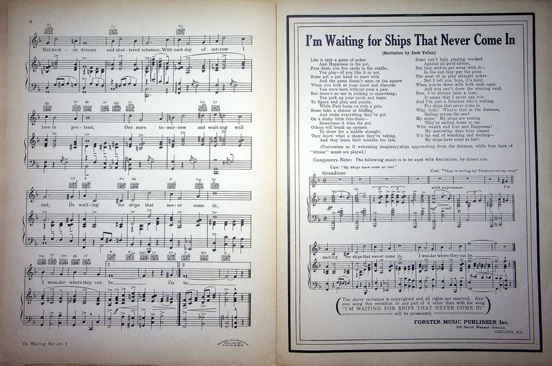 Vintage Sheet Music I'm Waiting For Ships That Never Come Nancy Martin 1919 WW1 4