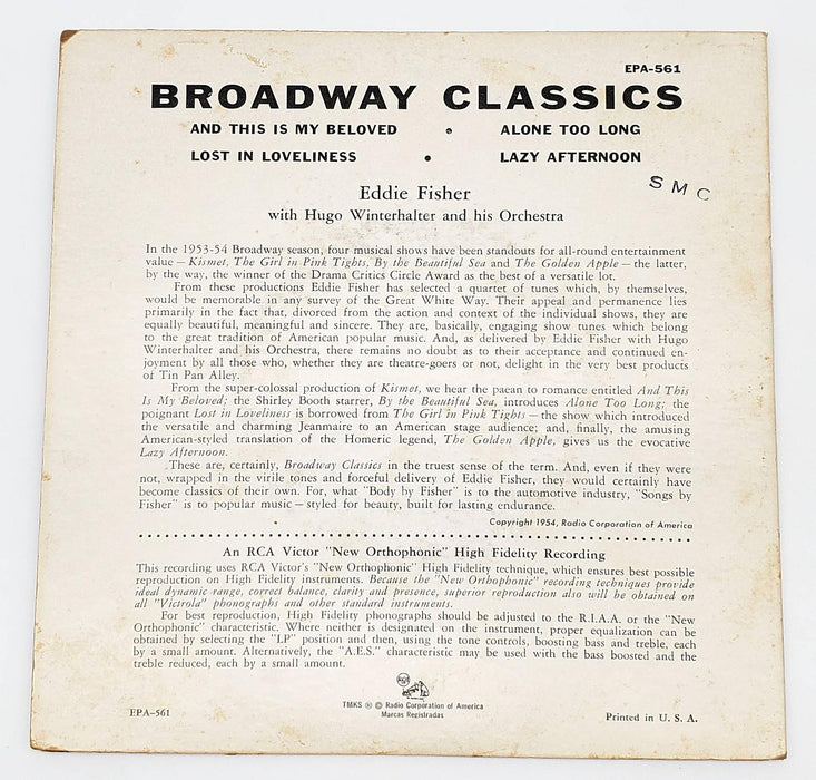 Eddie Fisher Broadway Classics 45 RPM EP Record RCA Victor 1954 EPA 561 2