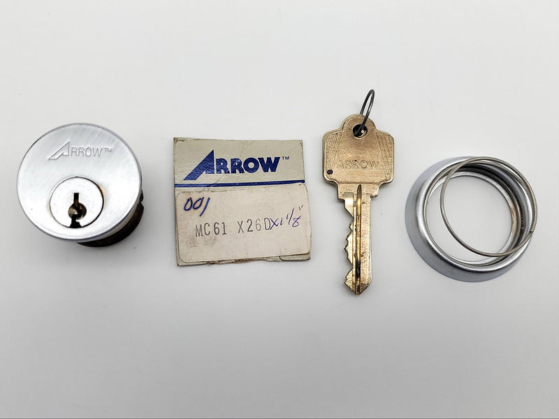 Arrow Mortise Cylinder Lock MC61 1-1/8" Length Satin Chrome 001 Cam NOS 2