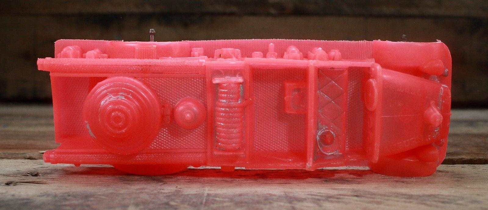 Vintage Auburn Red Pink 500 Plastic Rubber Fire Truck #2 5