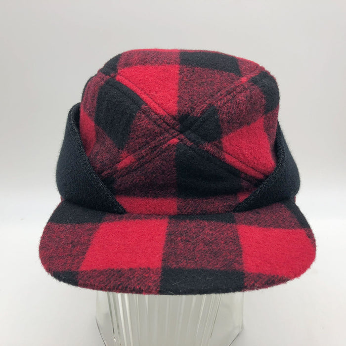 Dorfman Pacific Hat Medium Hunter Lumberjack Red Plaid Flannel Crown Cap Wool