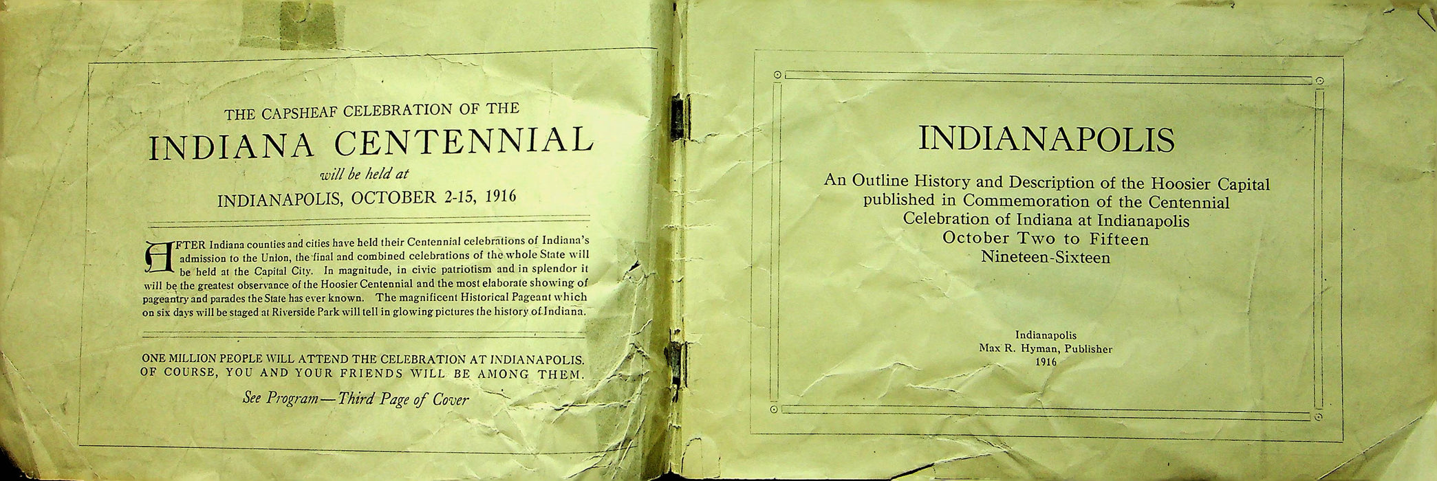 Indianapolis Indiana 1816 Centennial Souvenir 1916 Booklet Softcover Max Hyman