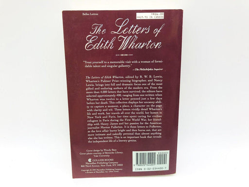 The Letters Of Edith Wharton Paperback R W B Lewis 1989 Women Authors Letters 2