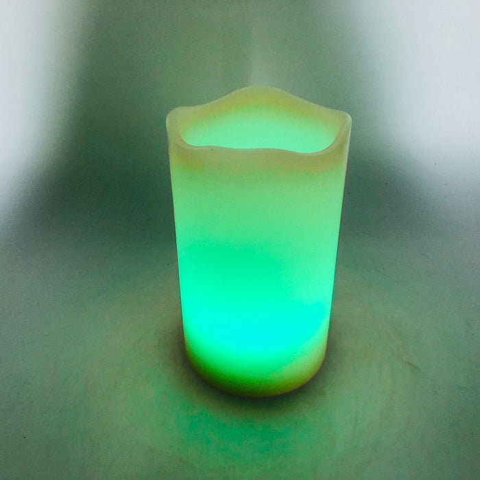 Flameless LED Glo-Candle Rainbow Wax Pillar No Flame Fire Melted Edge Remote 6" 11