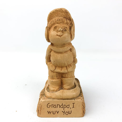 Paula Figurine Little Boy Holding Sleed Grandpa I Wuv You W:665 Wood Gift Statue 2