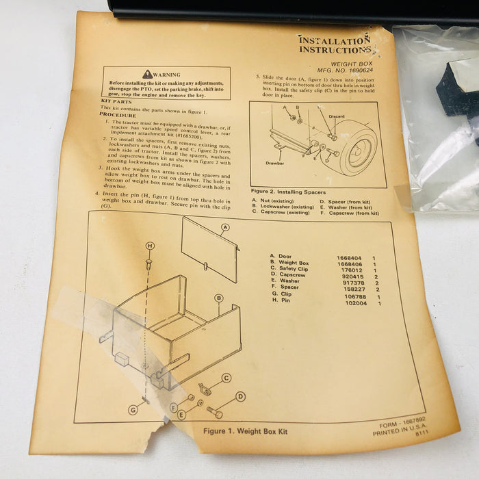 Simplicity 1690624 Weight Box For Zero Turn Lawn Mowers Genuine OEM New NOS