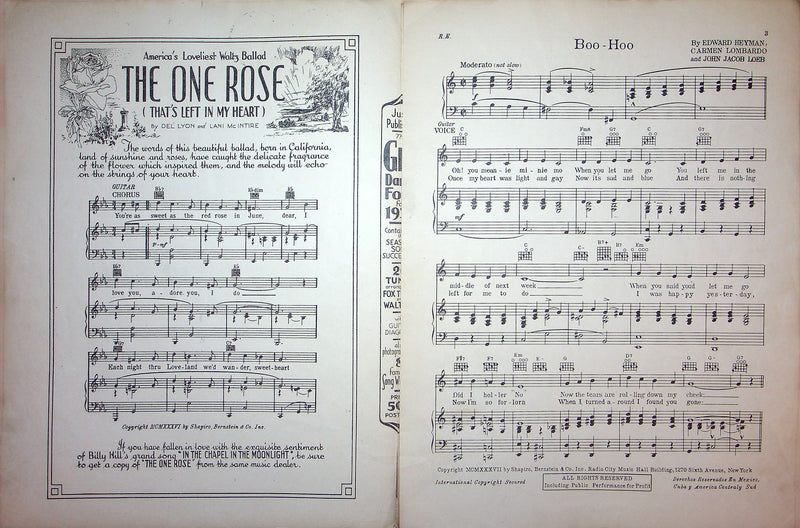 Sheet Music Boo-Hoo Bing Crosby Edward Hayman Carmen Lombardo John Jacob 1937 2