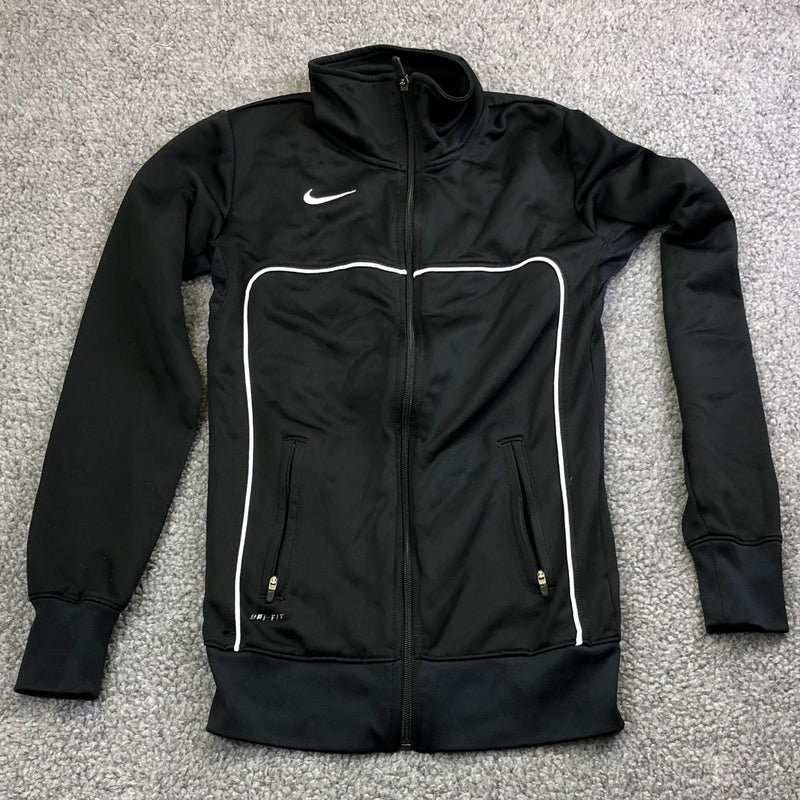 Nike Track Jacket Dri Fit Kids Small Black Full Zipper 56323 Polyester Vintage