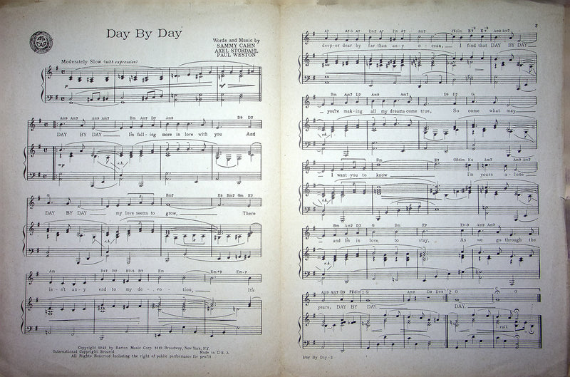 Vintage Sheet Music Day By Day Bing Crosby 1945 Cahn Stordahl Weston Piano Vocal 3