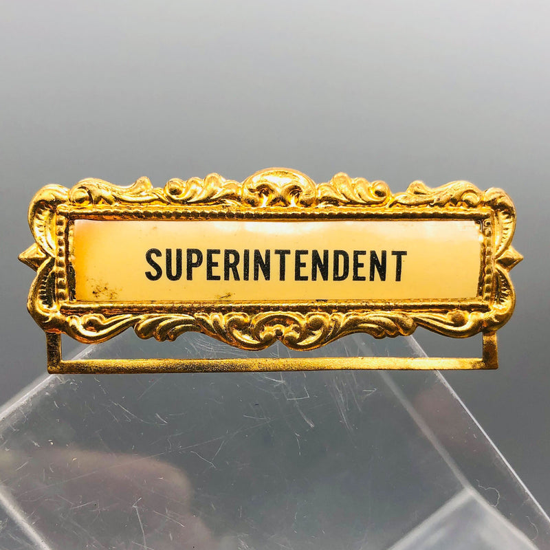 Ribbon Holder Pin Badge Vintage ID Name Tag Button Metal Superintendent Brooch