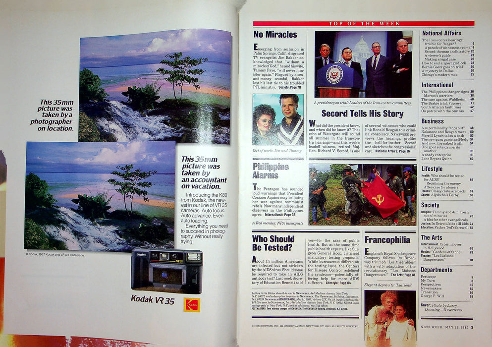 Newsweek Magazine May 11 1987 Iran Contra Scandal Secord Testifies Bakker