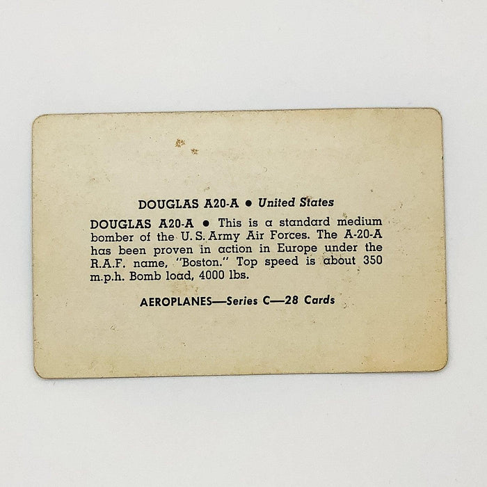 1940s Leaf Card-O Aeroplanes Card Douglas A20-A Series C United States WW2 5
