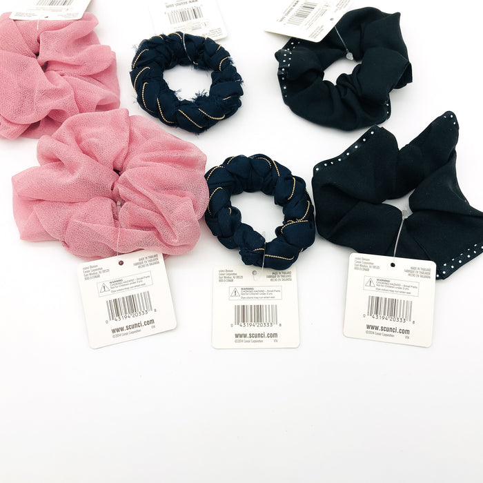 6-Pack Scunci Fashion Scrunchies Hair Ties Pink Blue Black Polka Dots 20333V