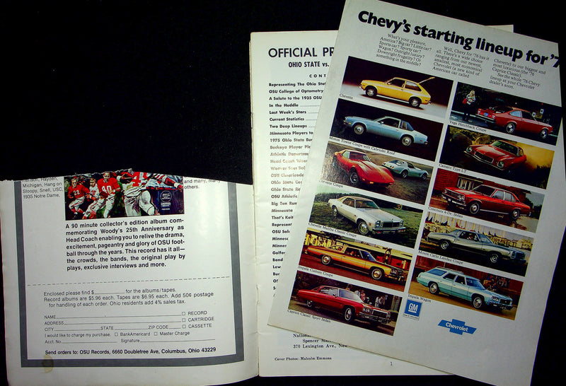 Ohio State Buckeye Football Program Nov 15 1975 Vs. Minnesota Golden Gophers