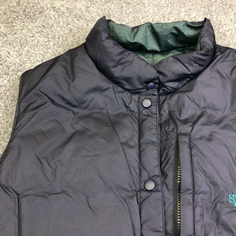 Puffer Vest Mens Large Reverseable Green Blue Pockets Branded Selman and Company