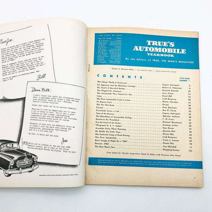 True's Automobile Yearbook Paperback True Magazine Editors 1952 Duesenberg 7