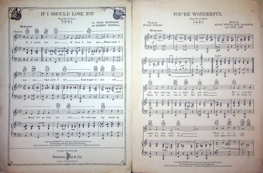 Sheet Music You're Wonderful Paul Ash Buddy Fields Jack Gardner 1928 Piano Song 2