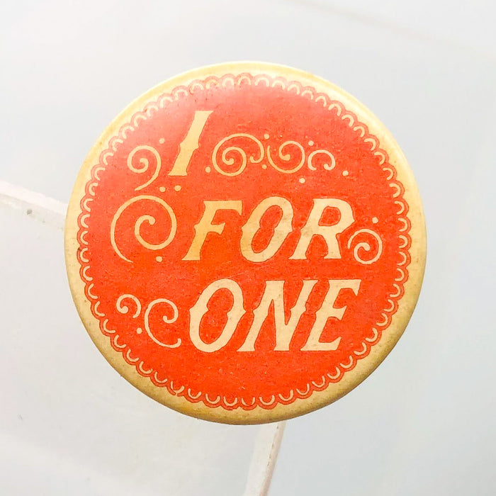 I For One Button Pinback .75" American Art Works Coshocton Ohio Red Vintage