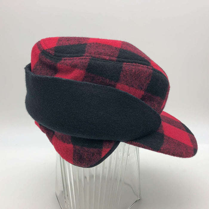 Dorfman Pacific Hat Medium Hunter Lumberjack Red Plaid Flannel Crown Cap Wool