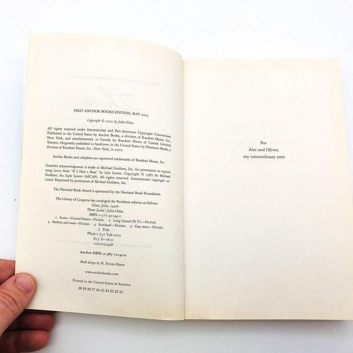 Three Junes Paperback Julia Glass 2002 Scotland Father Sons Long Island NY 7
