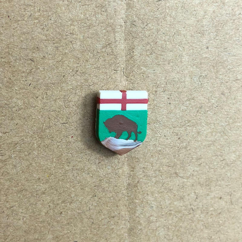 Manitoba Province Shield Crest Lapel Pin Canadian Flag Bisson Plastic 1