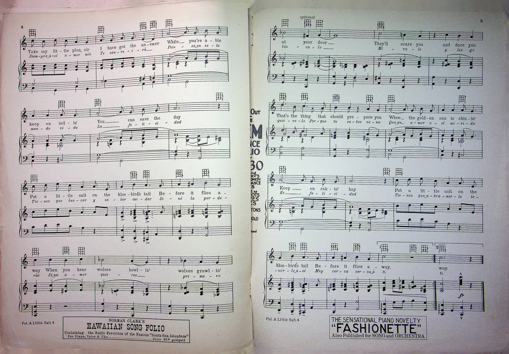 Blaze O'Glory Sheet Music Put A Little Salt On The Bluebirds Tail 1930 E Dowling 3