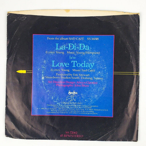 Sad Cafe La-Di-Da Record 45 RPM Single SS 72002 Swan Song 1981 2