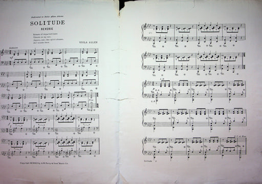 Solitude Reverie Vintage Sheet Music M Viola Allen 1912 Piano Song AW Perrys Son 2