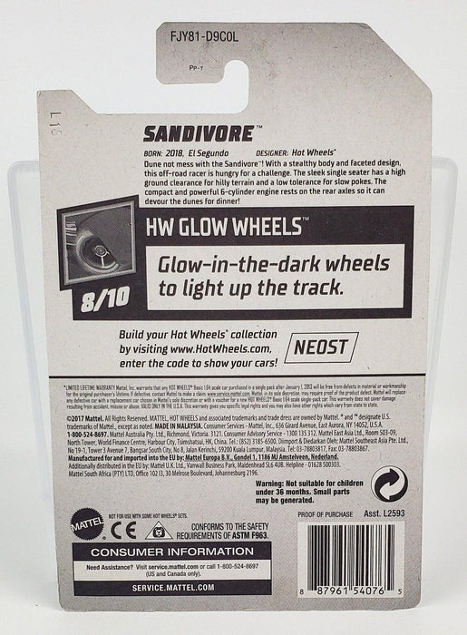 Hot Wheels 2018 Blue Sandivore Glow Wheels 8/10 FJY81 2