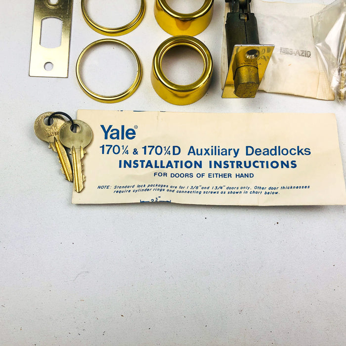 Yale Tubular Deadlock 6 Pin Cylinder Locks 170 1/4 US03 Bright Brass KA4 New NOS