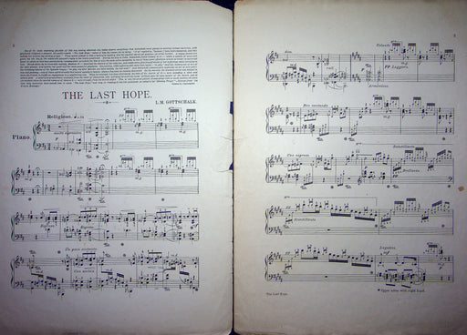 Sheet Music The Last Hope Louis Moureau Gottschalk Early 1900s Antique 2