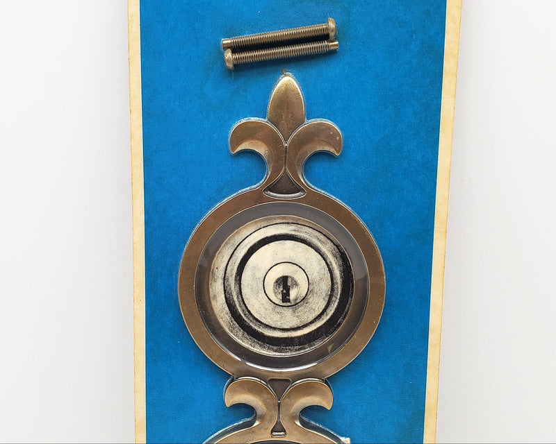 1960s Kwikset Escutcheon Satin Brass Blackened Relieved Doorknob & Deadbolt Trim 3