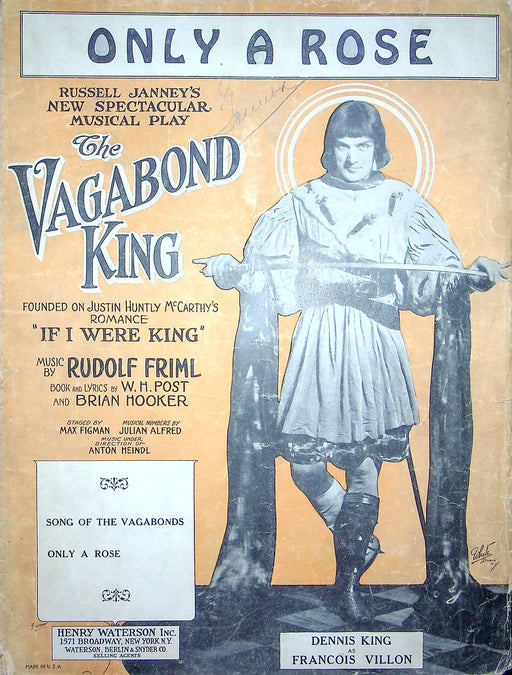 Sheet Music Only A Rose The Vagabond King Rudolf Friml Dennis King 1925 1