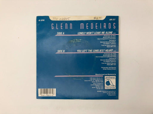 Glenn Medeiros Lonely Won't Leave Me Alone Record 45 Single AM-317 Amherst 1987 2