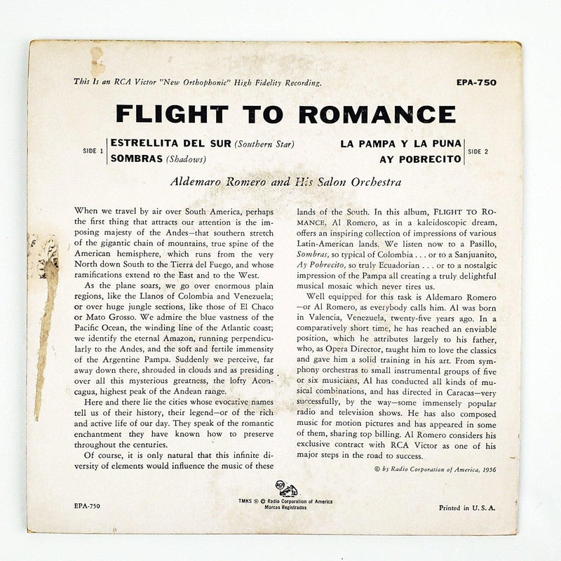 Aldemaro Romero Flight To Romance Record 45 RPM EP EPA-750 RCA 1956 2
