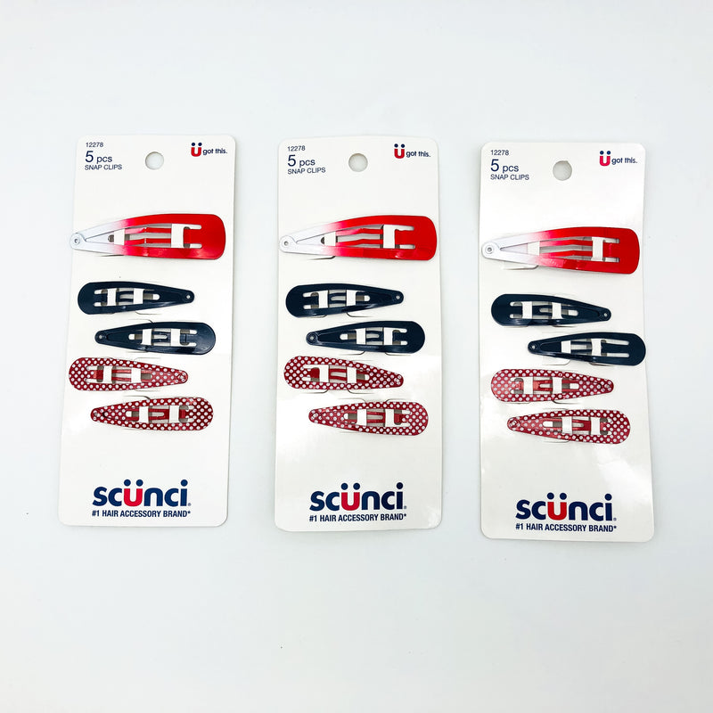 15-Piece Scunci Snap Clips Hair Red White Blue 4th of July Summer Holiday 12278