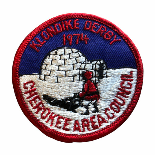 Boy Scouts BSA Klondike Derby Patch 1974 Cherokee Area Council Igloo Red Border 1