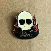 Hell On Wheels Lapel Pin Pinback Motorcycle Gang Skeleton Flames Enamel 2