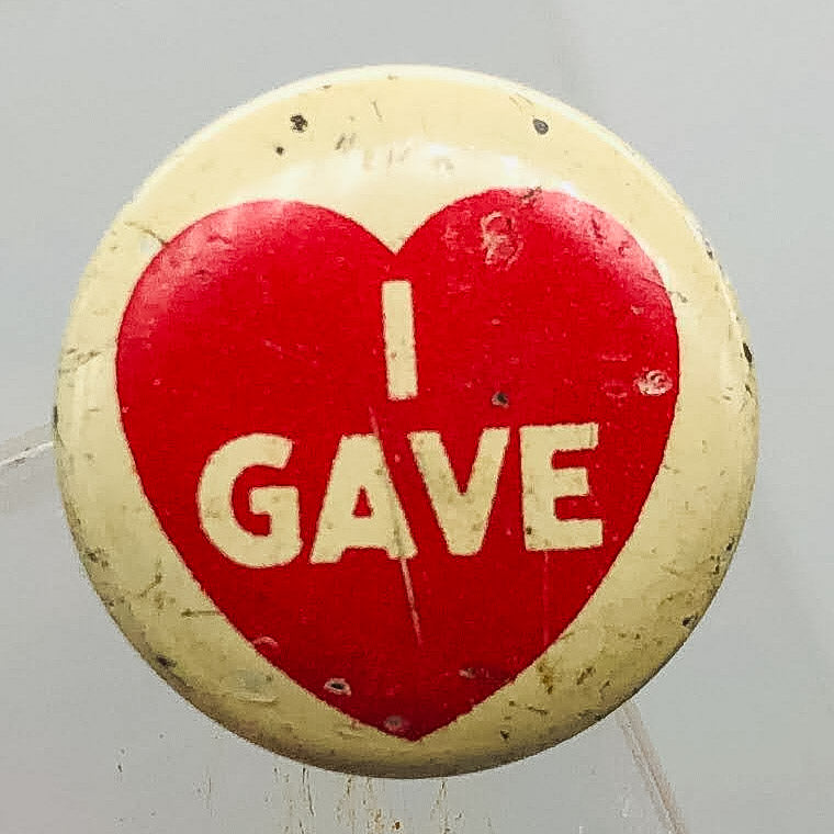 Vintage Blood Drive Donation Button Pin .375" I Gave Heart Green Duck Co