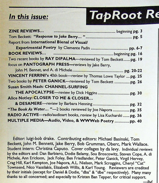 Taproot Reviews 1996 # 10 Zine Reviews, Book Reviews Poetry 2