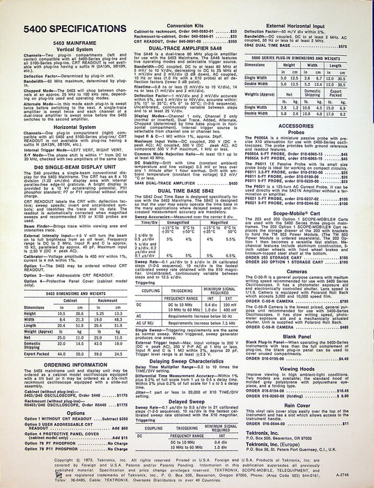 1973 Tektronix 5400 Series & 434 Storage Oscilloscope Brochures