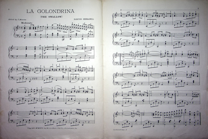 Vintage Sheet Music La Golondrina The Swallow 1927 Narciso Serradell J Messina 3