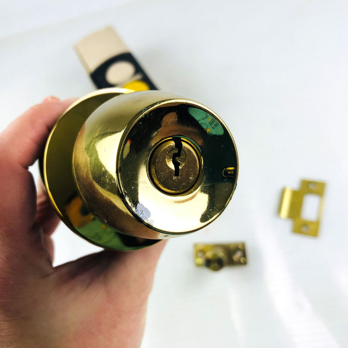 Arrow 351 Panic Proof Door Knob Lockset Keyed Cylinder DCRx3 Bright Brass Coated 6