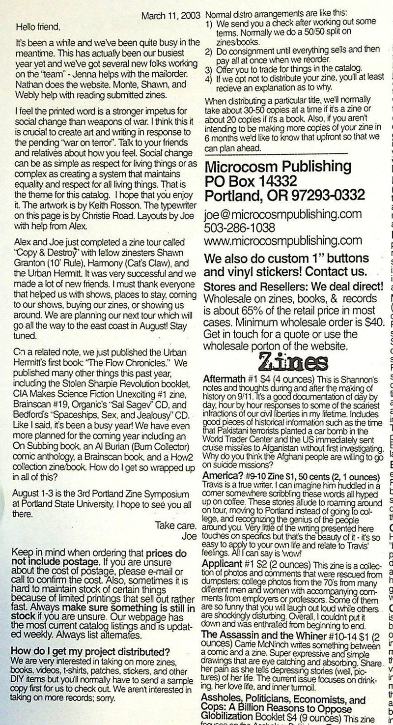 Microcosm Publishing 2003 Catalog Books, Films, Records & More 13 Pages 2