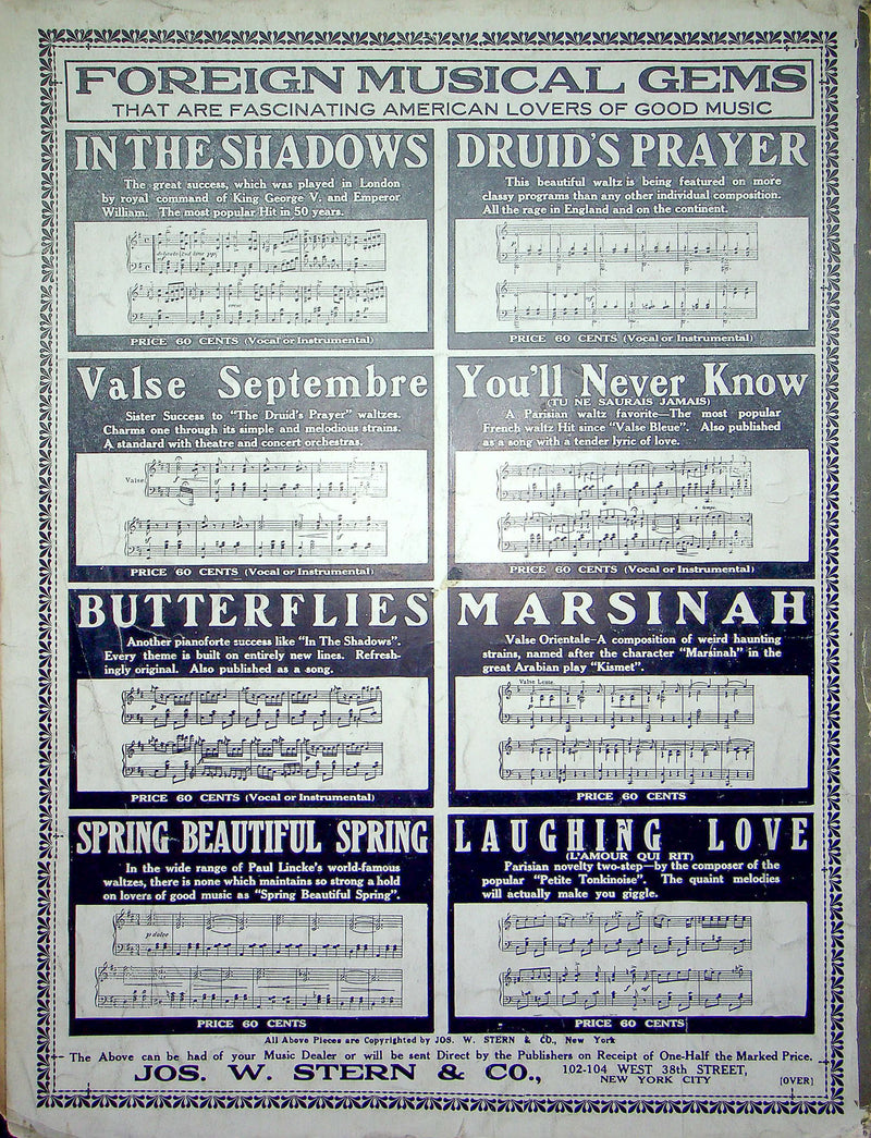 Sheet Music In The Shadows Herman Finck 1910 Lew Fields Show Broadway Theatre 3
